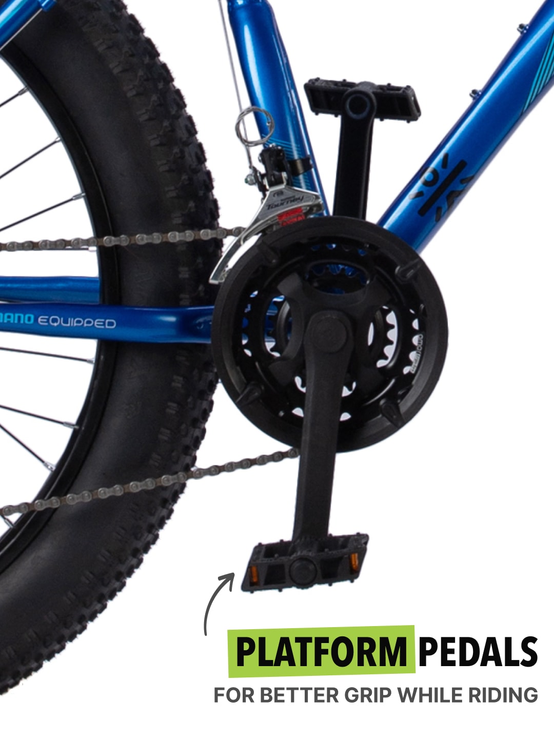 Monstro26T21SBlUE Steel 21 Speed Shimano Gear 26 inch Fat Bike, Front Suspension, Single Wall Rim and Dual Disc Brake,