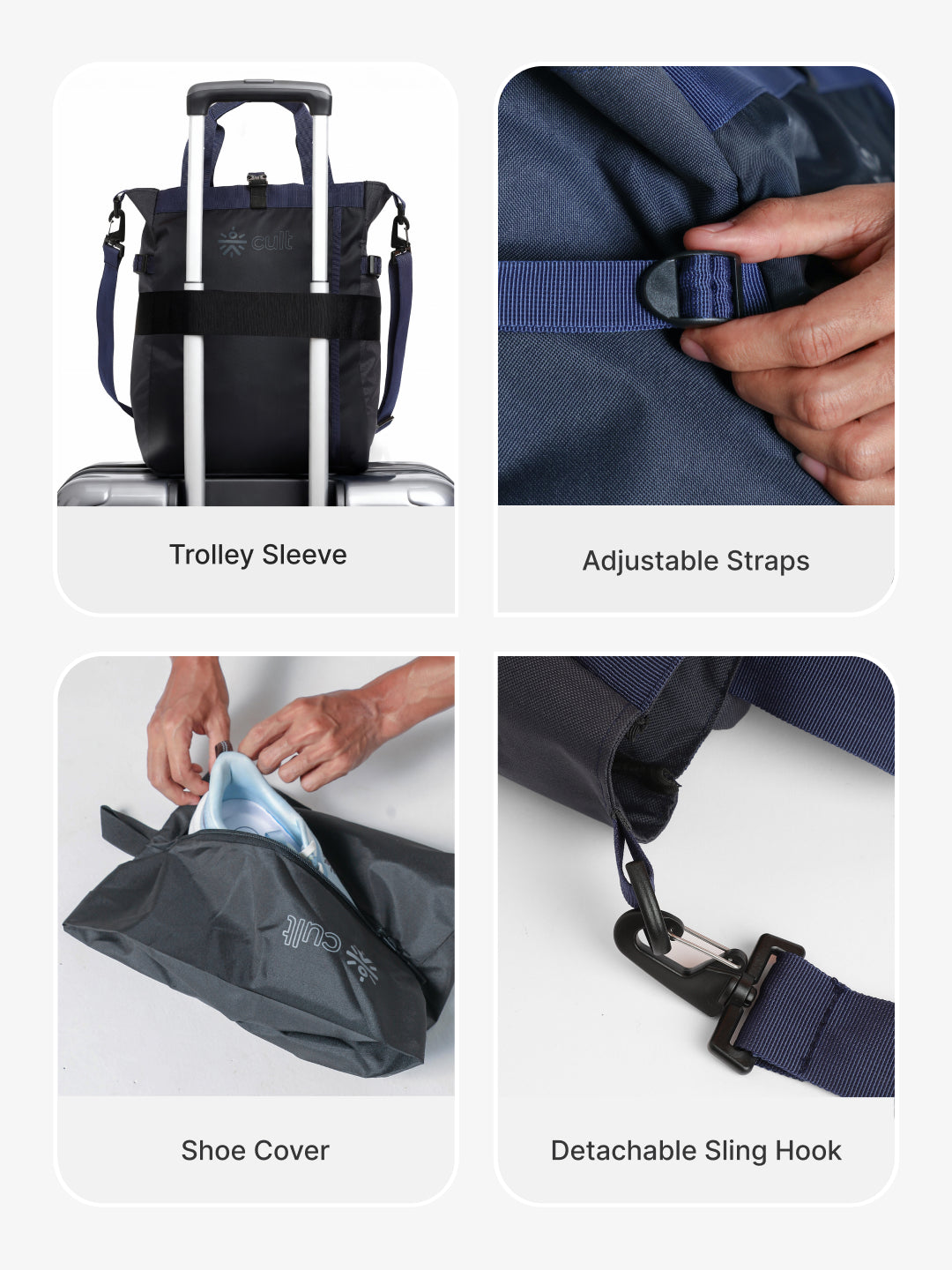 Work to Play Laptop Backpack 35L - Water-Repellent, Multi-Functional Bag with Trolley Sleeve & Shoe Cover Blue