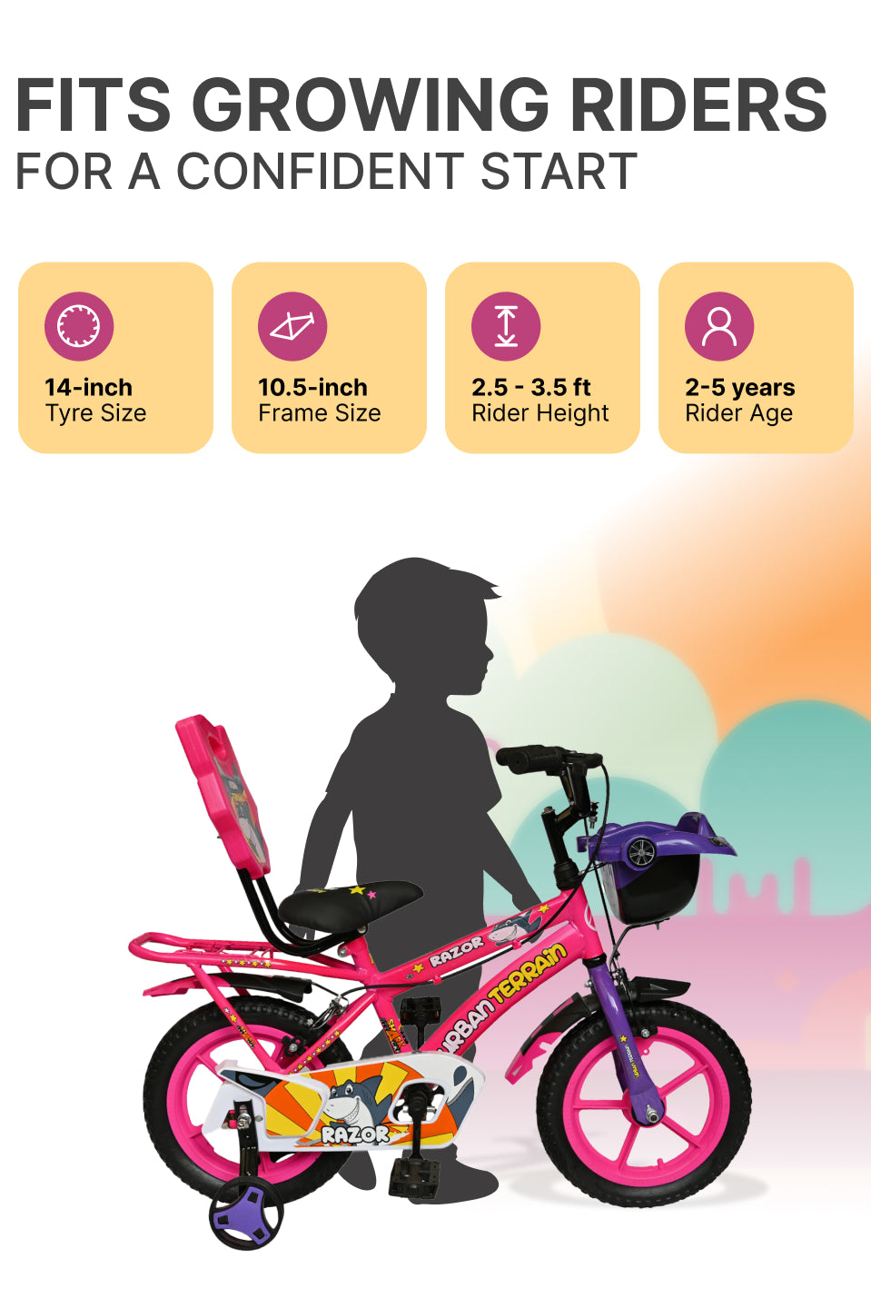 Razor Kids Cycle Steel Single Speed 14 inch, Pink, Ideal For 2.5 ft - 3.5 ft