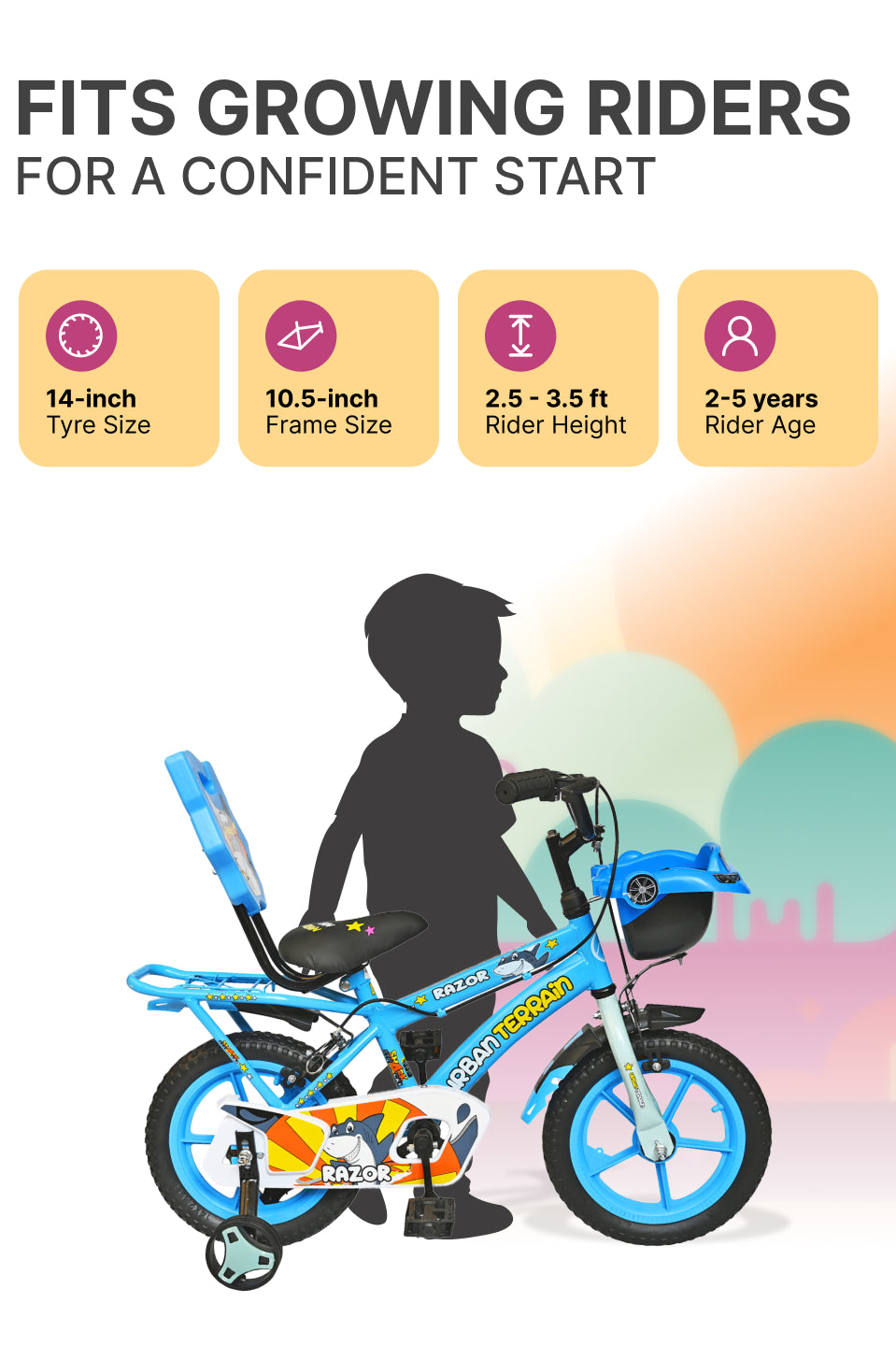 Razor Kids Cycle Steel Single Speed 14 inch, Blue, Ideal For 2.5 ft - 3.5 ft