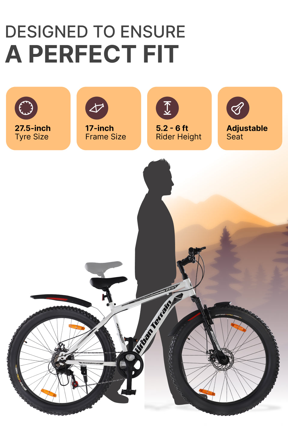 Galaxy Max Mountain Bike Steel 7 Speed Cycle 27.5 inch Tyre, White With Front Suspension, Single Wall Rim and Dual Disc Brakes Ideal For 5.2 ft to 6 ft