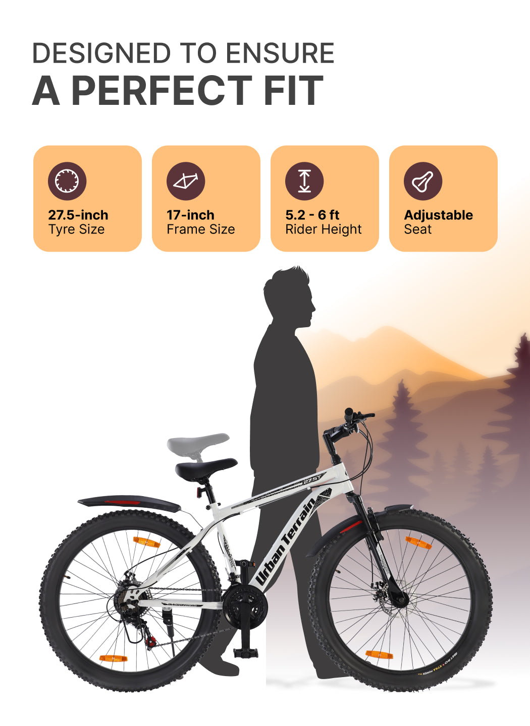 Galaxy Ultra Mountain Bike Steel 21 Speed Cycle 27.5 inch Tyre, White With Front Suspension, Single Wall Rim and Dual Disc Brakes Ideal For 5.2 ft to 6 ft