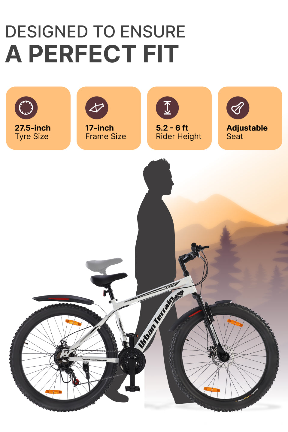 Galaxy Ultra Mountain Bike Steel 21 Speed Cycle 27.5 inch Tyre, White With Front Suspension, Single Wall Rim and Dual Disc Brakes Ideal For 5.2 ft to 6 ft