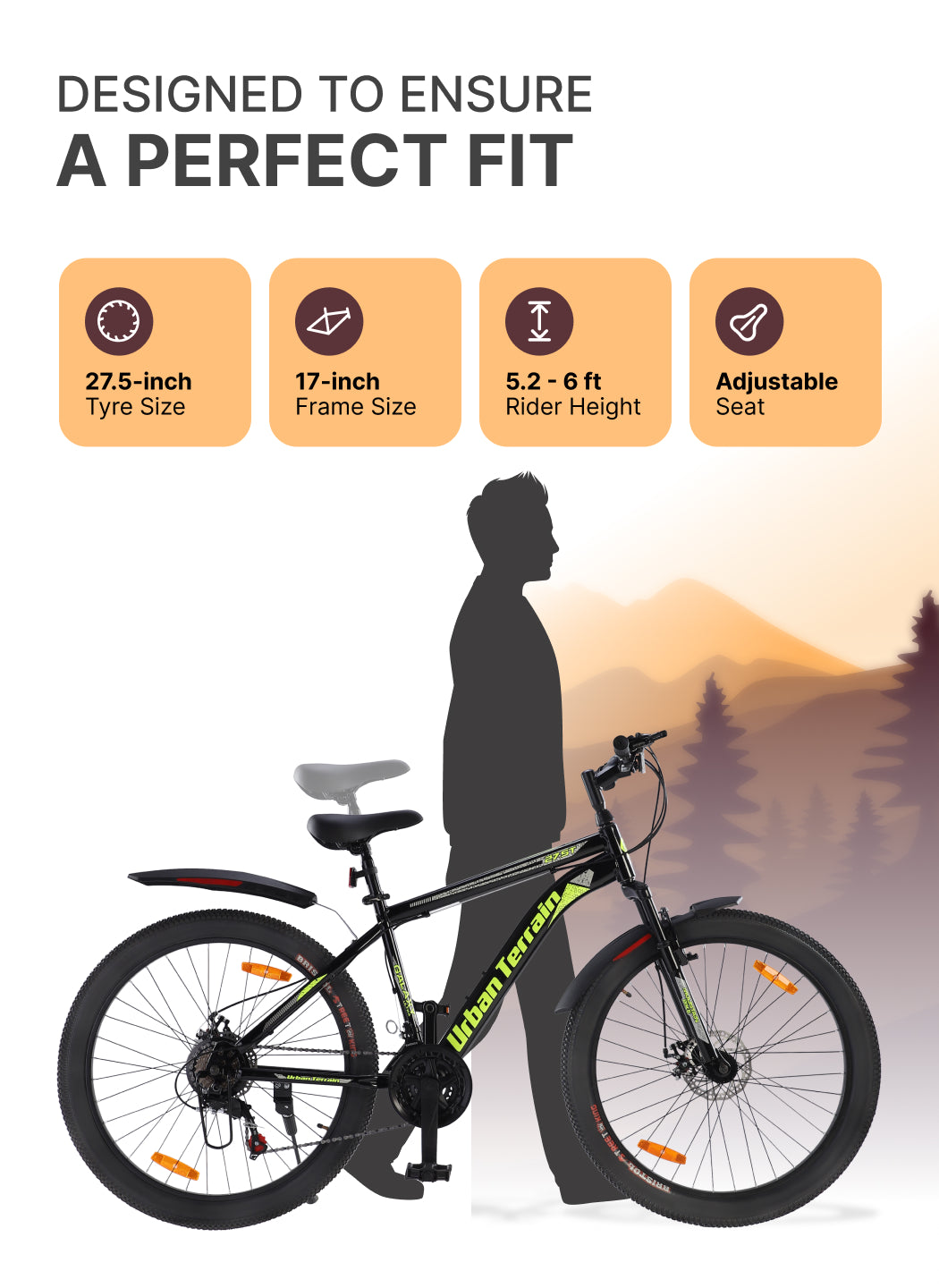 Galaxy Ultra Mountain Bike Steel 21 Speed Cycle 27.5 inch Tyre, Green With Front Suspension, Single Wall Rim and Dual Disc Brakes Ideal For 5.2 ft