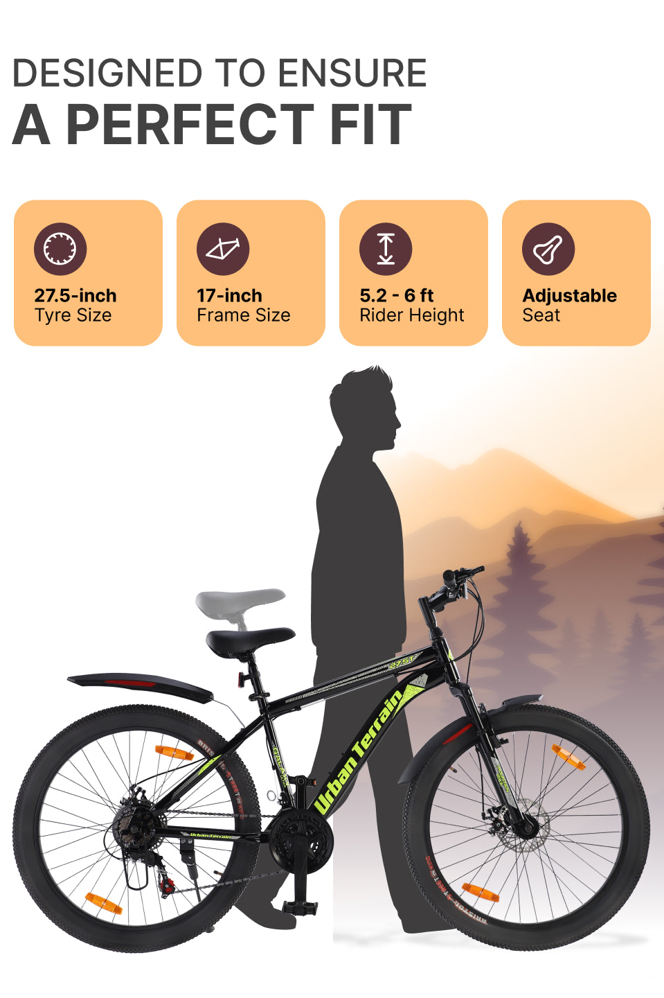 Galaxy Ultra Mountain Bike Steel 21 Speed Cycle 27.5 inch Tyre, Green With Front Suspension, Single Wall Rim and Dual Disc Brakes Ideal For 5.2 ft