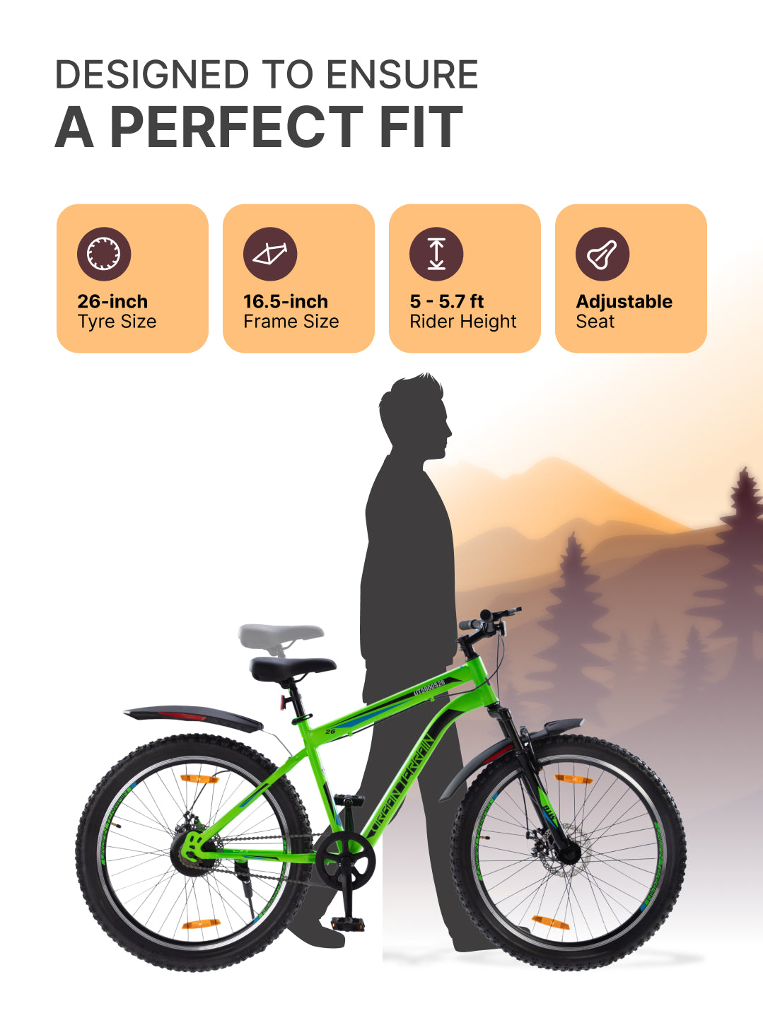 UT5000S26 Mountain Bike Steel Single Speed Cycle 26 Inch Tyre, Dual Disc Brake, Front Suspension, Double Wall Alloy Rim, Green