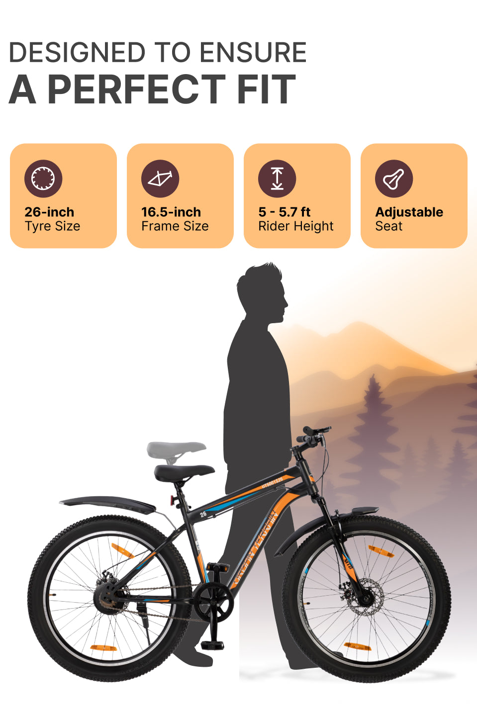 UT5001S26 Mountain Bike Steel Single Speed Cycle 26 inch Tyre, Dual Disc Brake, Front Suspension, Double Wall Alloy Rim, Black