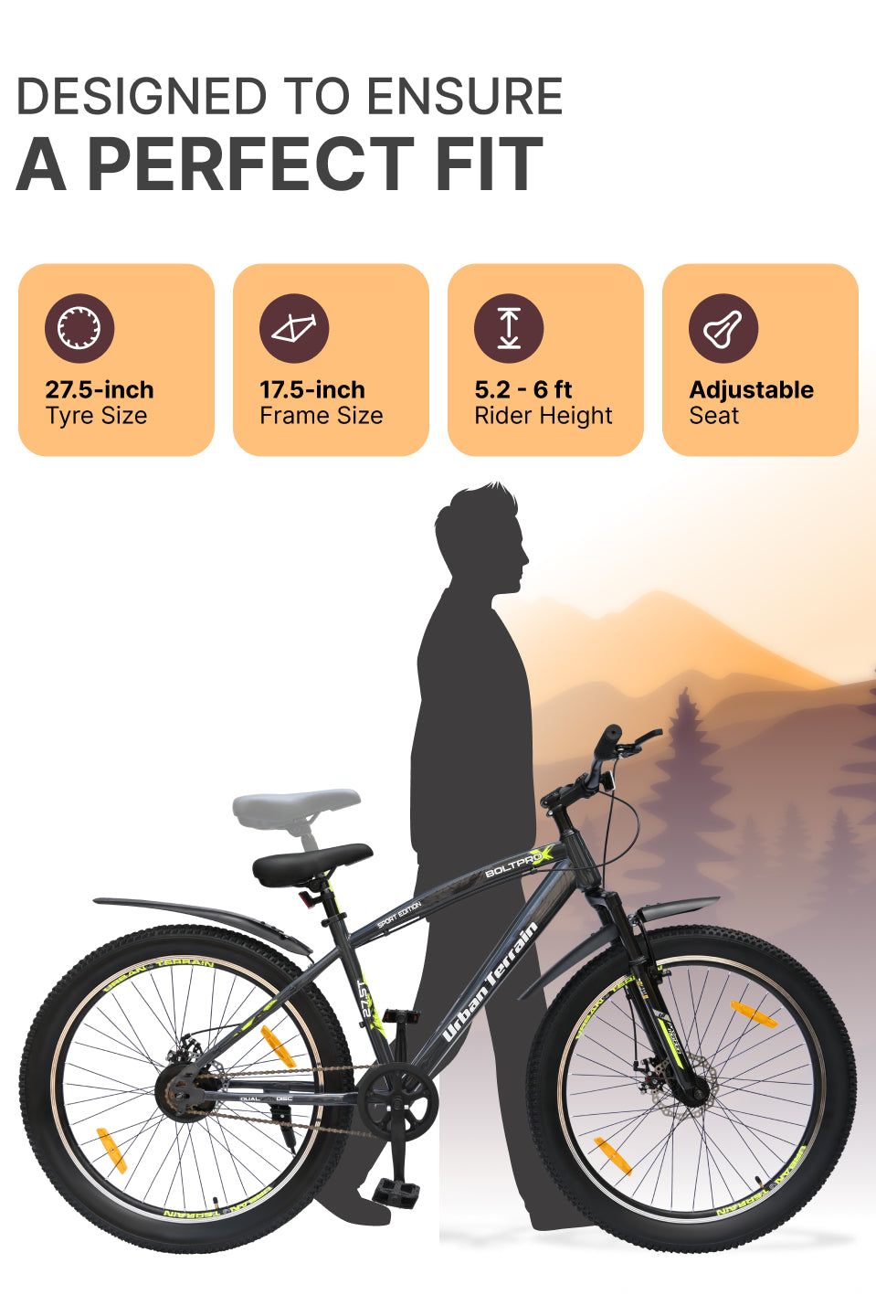 Bolt Pro Mountain Bike Steel Single Speed 27.5 inch Tyre with Dual Disc Brakes, Front Suspension, Double Wall Alloy Rim, Grey