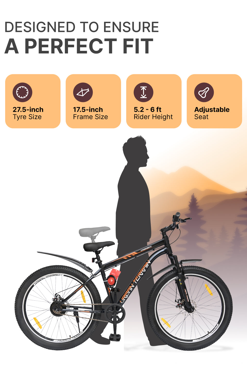 UT5001S27ACC Mountain Cycle Steel Single Speed 27.5 inch with Dual Disc Brakes, Front Suspension, Double Wall Alloy Rim, Bell & Lock, Black