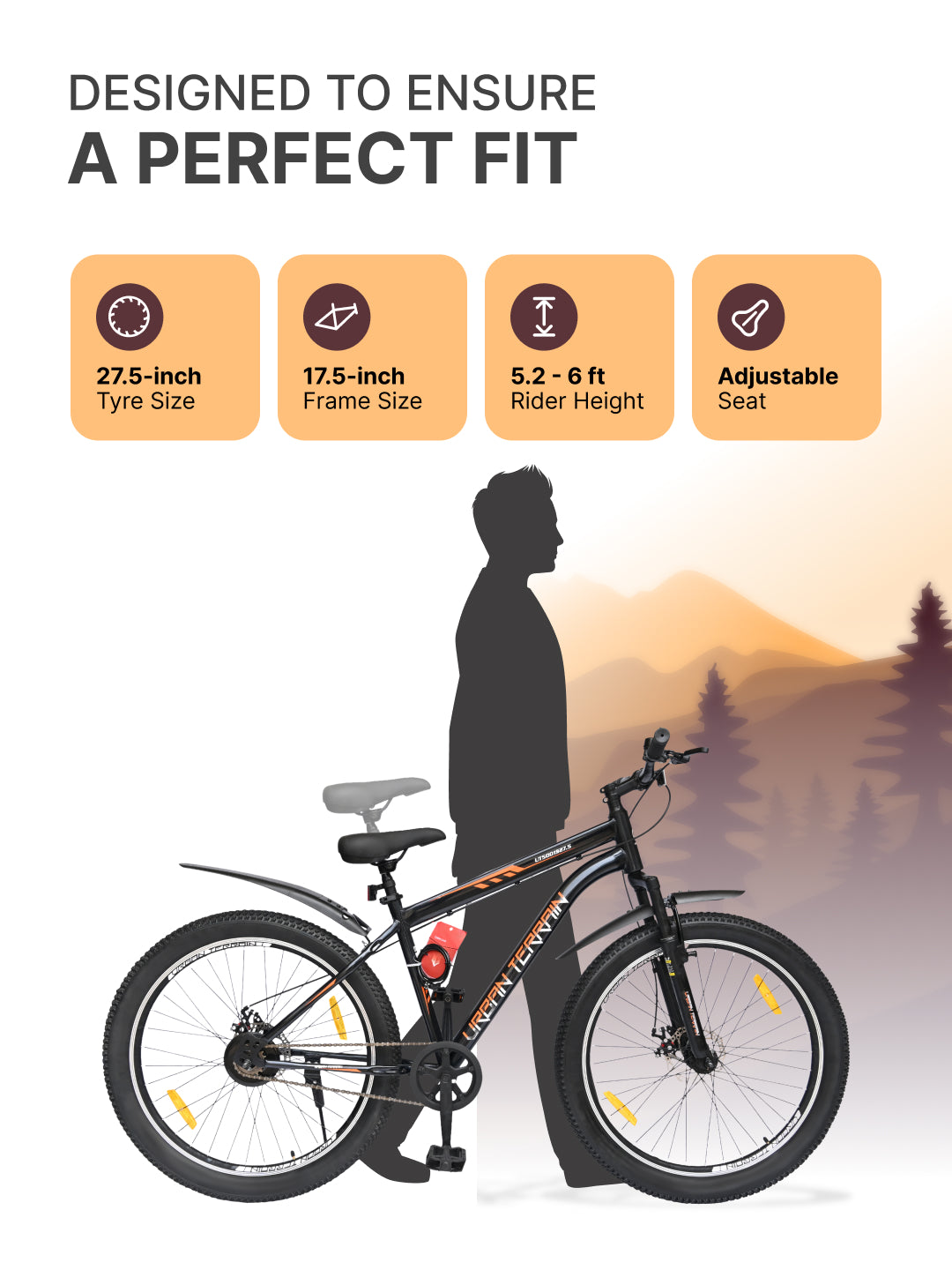 UT5001S27ACC Mountain Cycle Steel Single Speed 27.5 inch with Dual Disc Brakes, Front Suspension, Double Wall Alloy Rim, Bell & Lock, Black