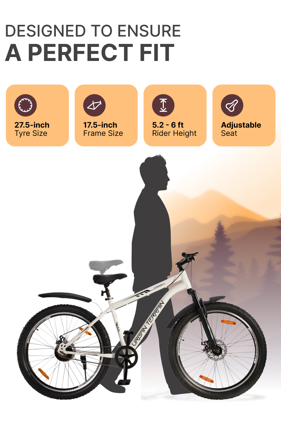 UT5000S27.5 Mountain Cycle Steel Single Speed Cycle 27.5 inch, Dual Disc Brakes, Front Suspension, Double Wall Alloy Rim, White