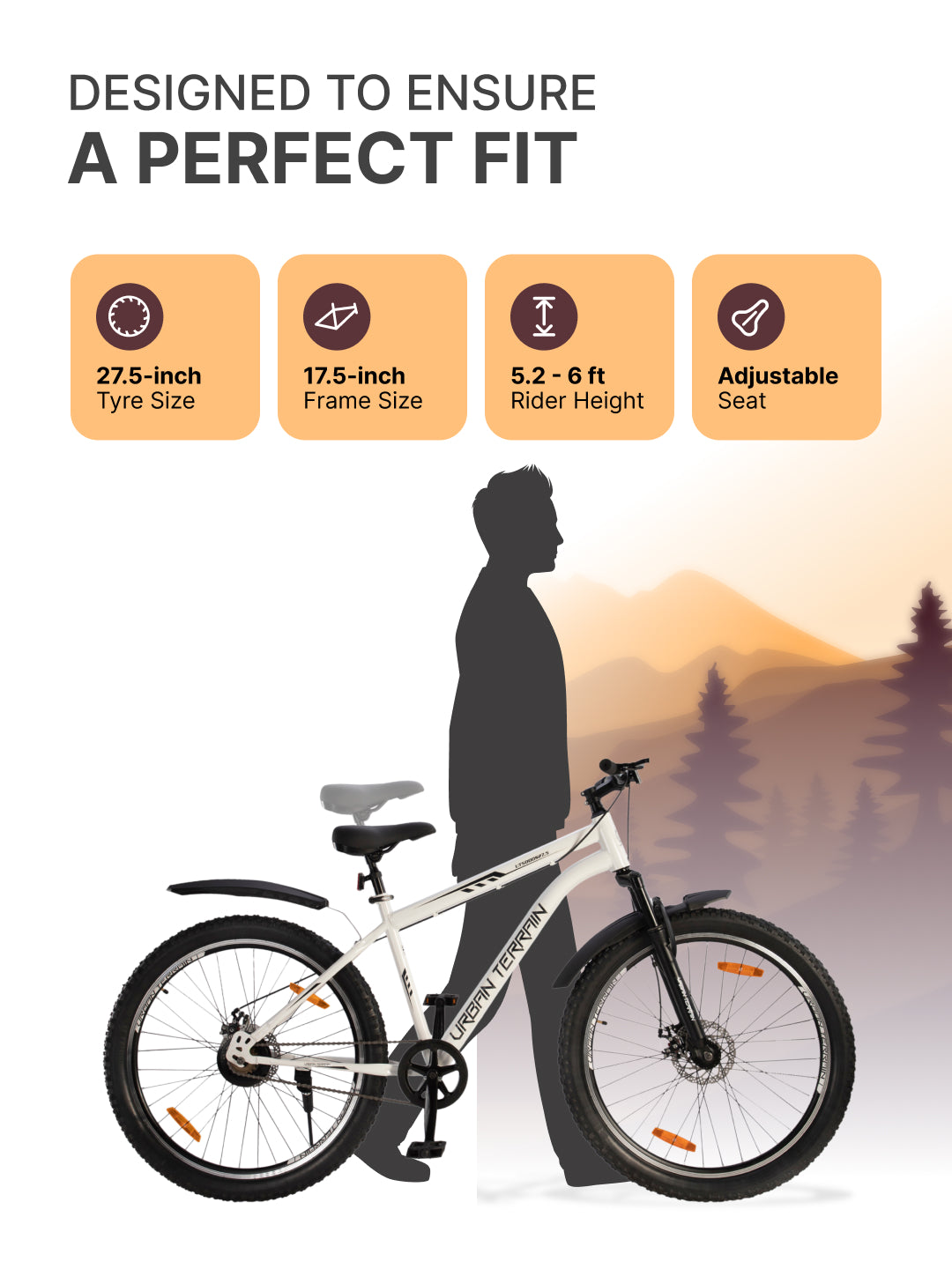 UT5000S27.5 Mountain Cycle Steel Single Speed Cycle 27.5 inch, Dual Disc Brakes, Front Suspension, Double Wall Alloy Rim, White