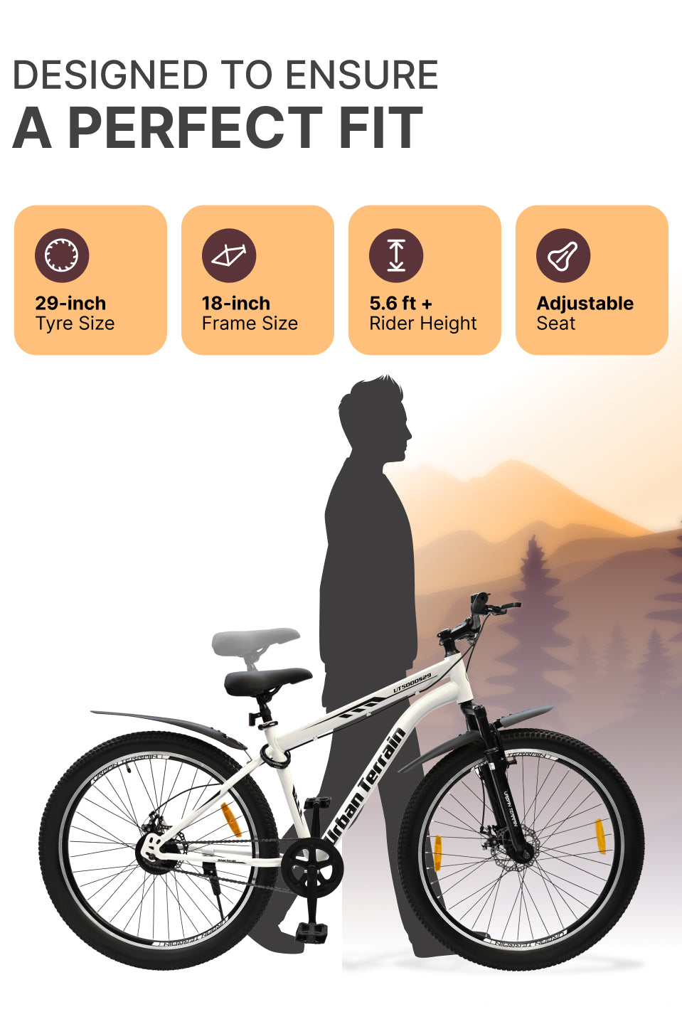 UT5000S29ACC Mountain Cycle Steel Single Speed 29 inch with Dual Disc Brakes, Front Suspension, Double Wall Alloy Rim, Bell & Lock, White