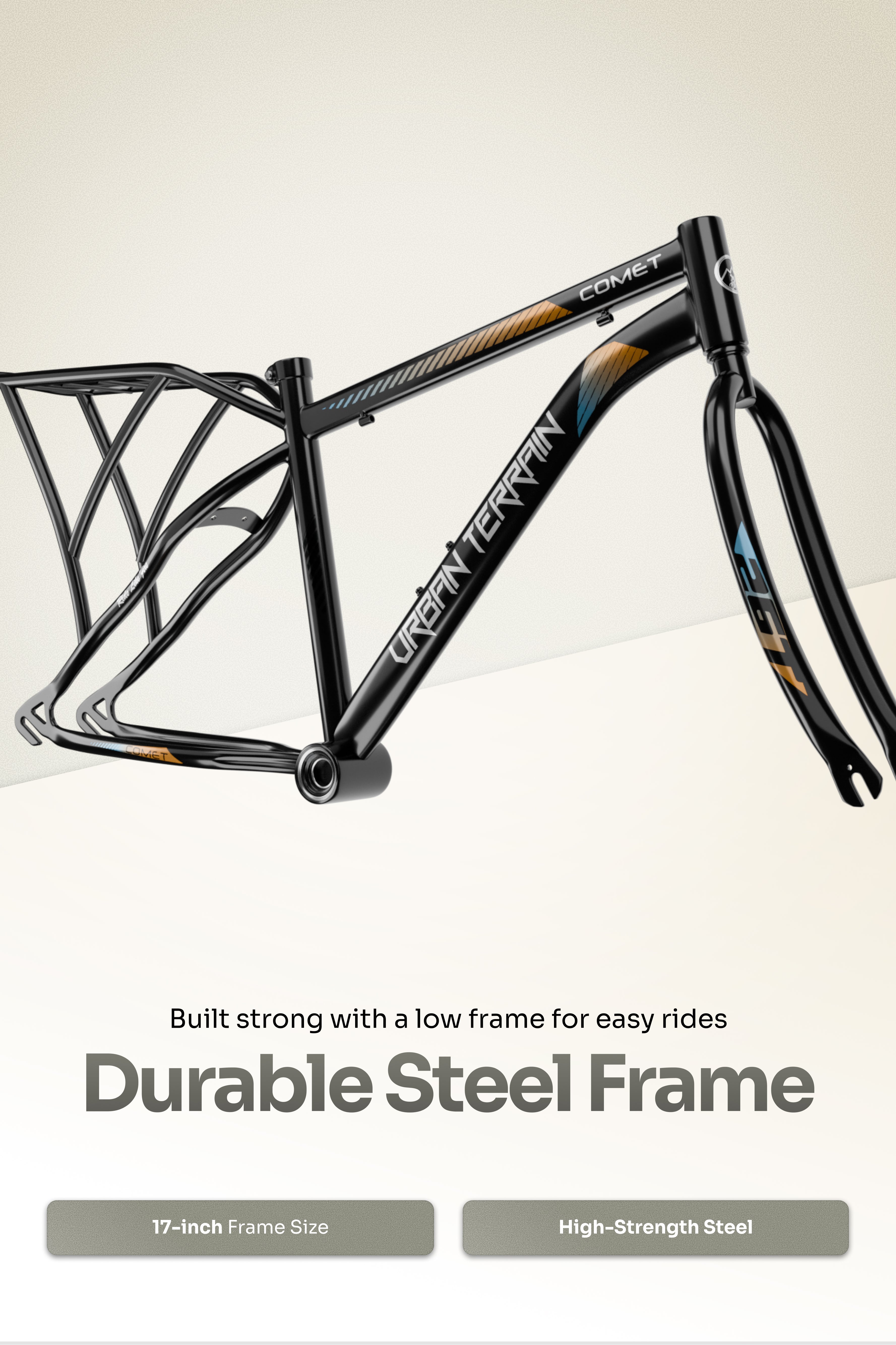 Urban Terrain Comet 26T Single Speed Steel Mountain Bike with Inbuilt Carrier (Black)