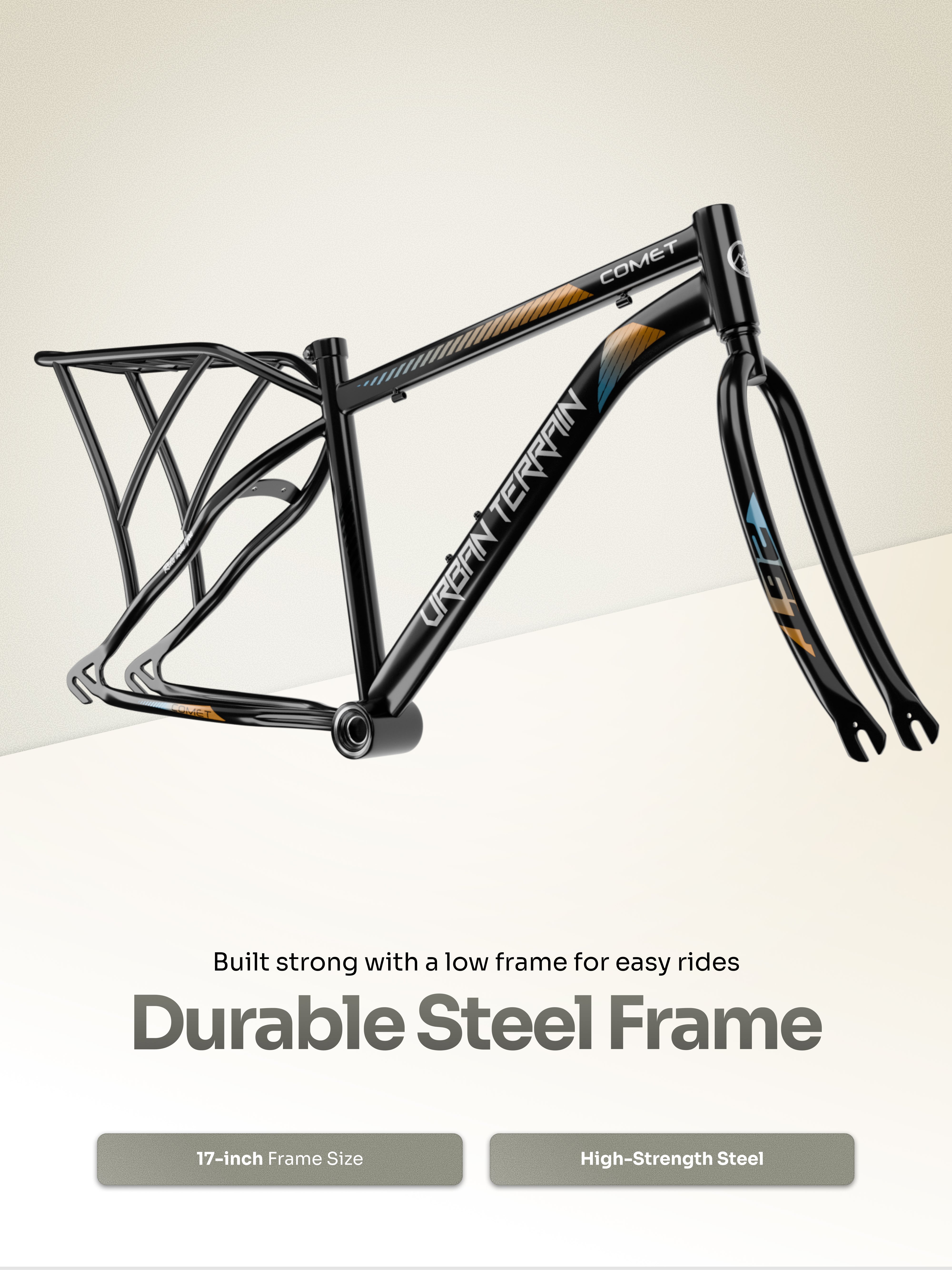 Urban Terrain Comet 26T Single Speed Steel Mountain Bike with Inbuilt Carrier (Black)