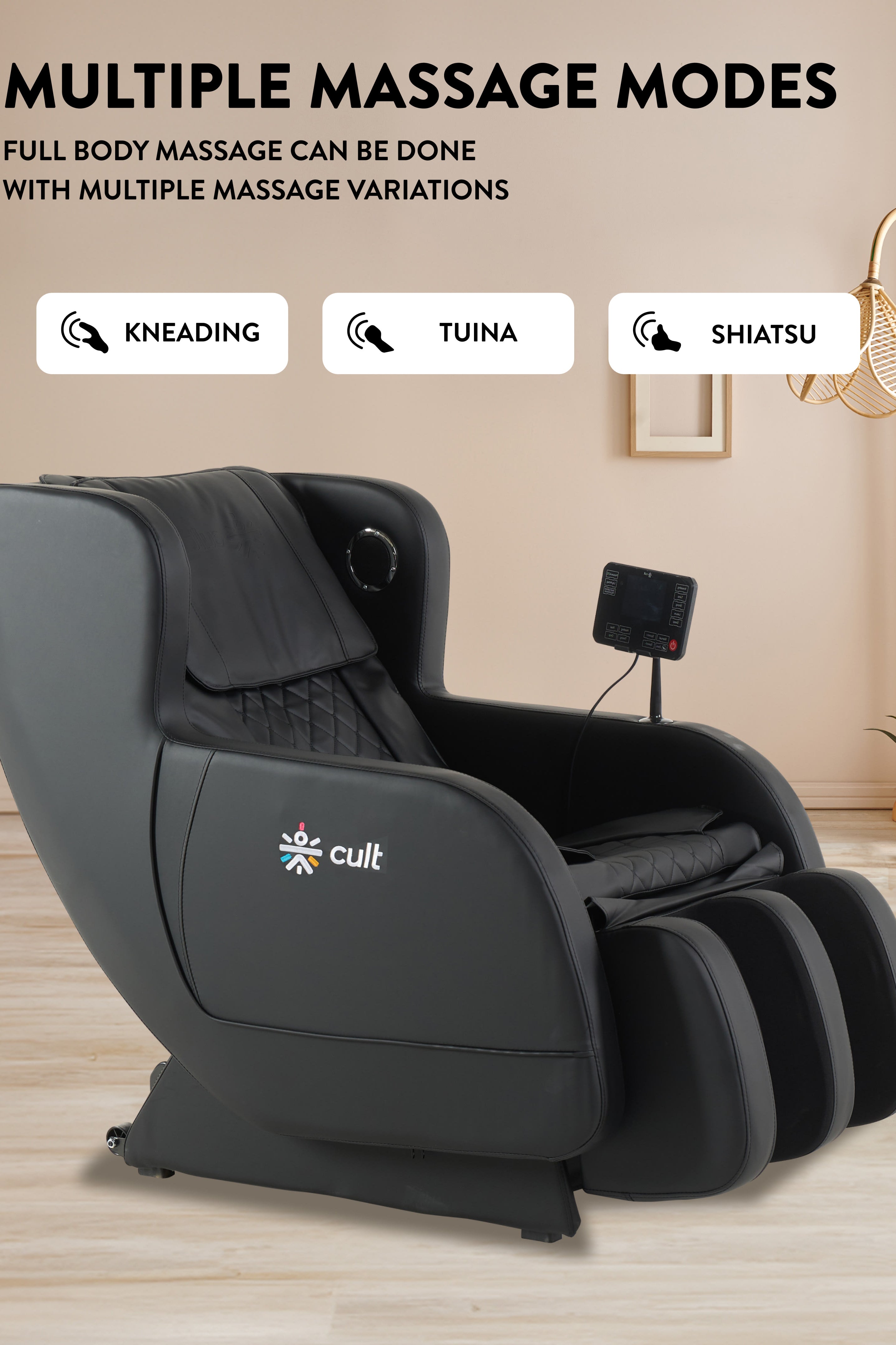 Cult BlissBlack Massage Chair with Fixed Point Massage Technique and Bluetooth AI Voice Function for Full Body Massage At Home