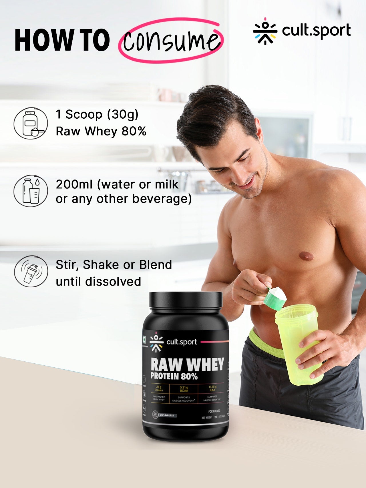 Raw Whey Protein 80% - 908g | Protein Powder for Men & Women | Reforms Strength, Muscle Growth & Recovery | 24g Protein Per Serving | Unflavoured Concentrate