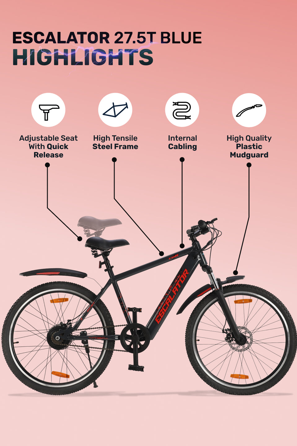 Escalator 27.5T Grey with 250W BLDC Motor| 4 Hours Fast Charge| 7.8 Ah Li-ion Battery| Up to 35 Km| 27.5 Inches Wheels| Single Speed Electric Cycle | Ideal for 15+ Years