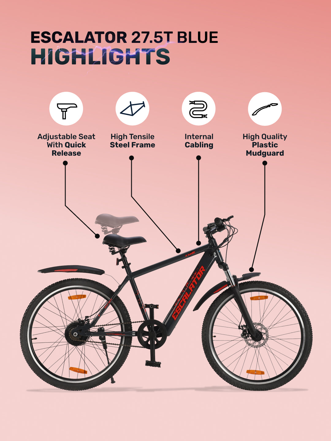 Escalator 27.5T Grey with 250W BLDC Motor| 4 Hours Fast Charge| 7.8 Ah Li-ion Battery| Up to 35 Km| 27.5 Inches Wheels| Single Speed Electric Cycle | Ideal for 15+ Years