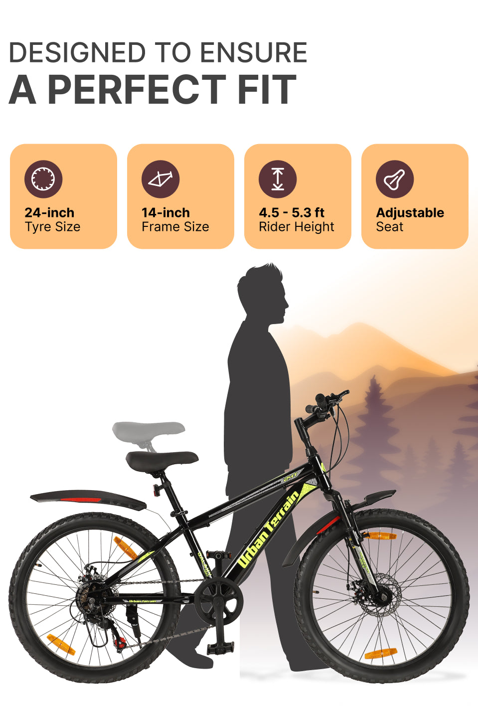 Galaxy Max Mountain Bike Steel 7 Speed Cycle 24 inch Tyre, Black With Front Suspension, Single Wall Rim and Dual Disc Brakes Ideal For 4.5 ft to 5.3 ft