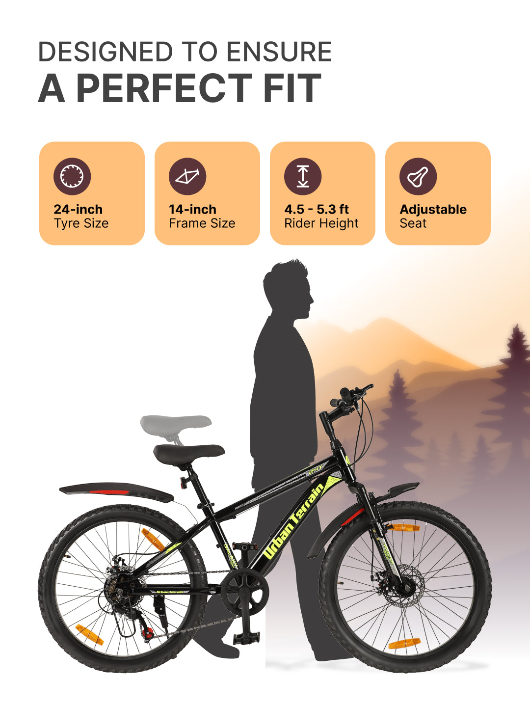 Galaxy Max Mountain Bike Steel 7 Speed Cycle 24 inch Tyre, Black With Front Suspension, Single Wall Rim and Dual Disc Brakes Ideal For 4.5 ft to 5.3 ft