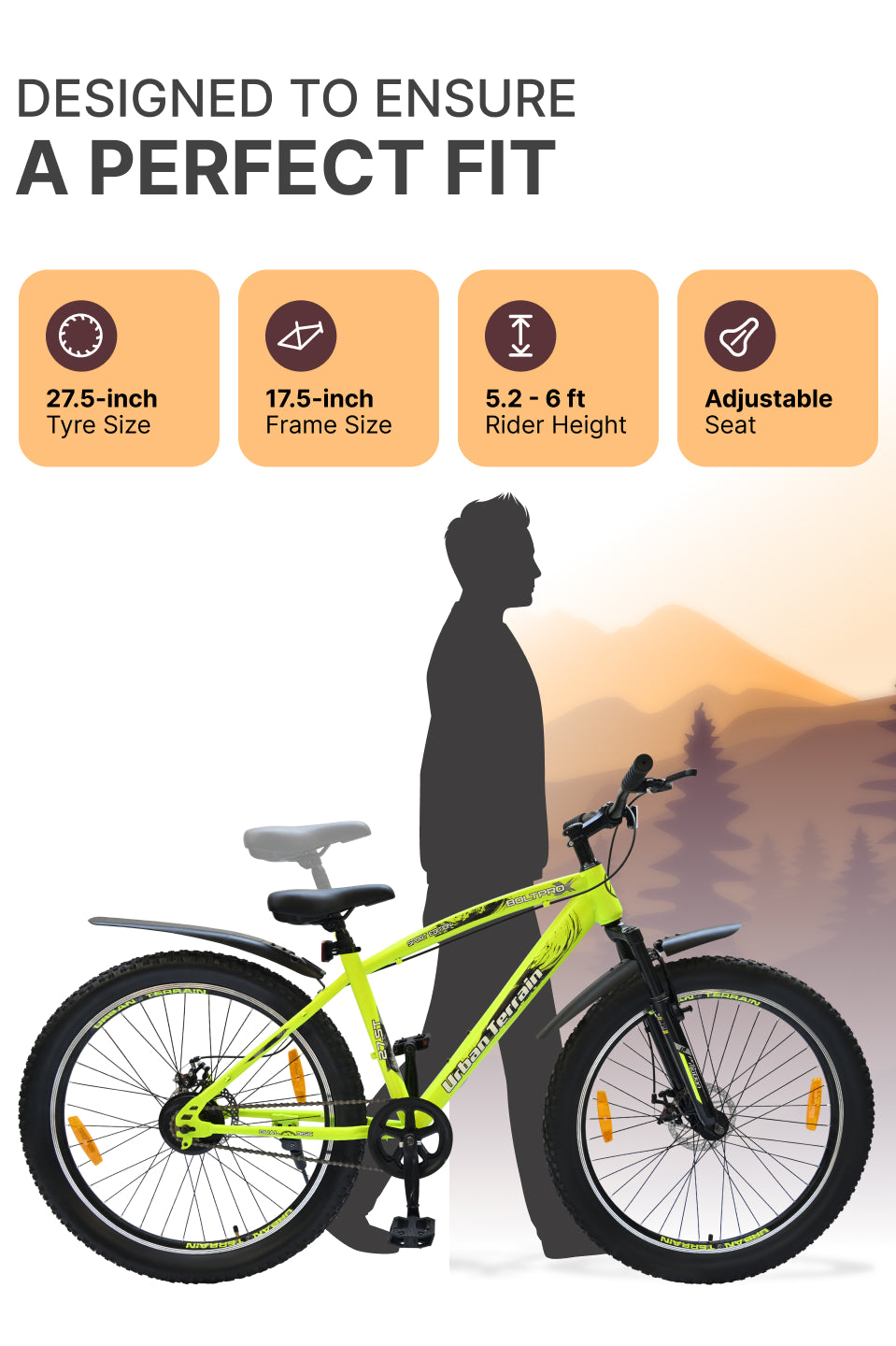 Bolt Pro Mountain Bike Steel Single Speed Cycle 27.5 inch Tyre with Dual Disc Brakes, Front Suspension, Double Wall Alloy Rim, Green