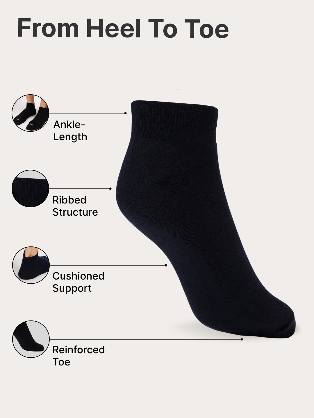 Casual Ankle Length Pack of 3 Black Men's Cotton Socks