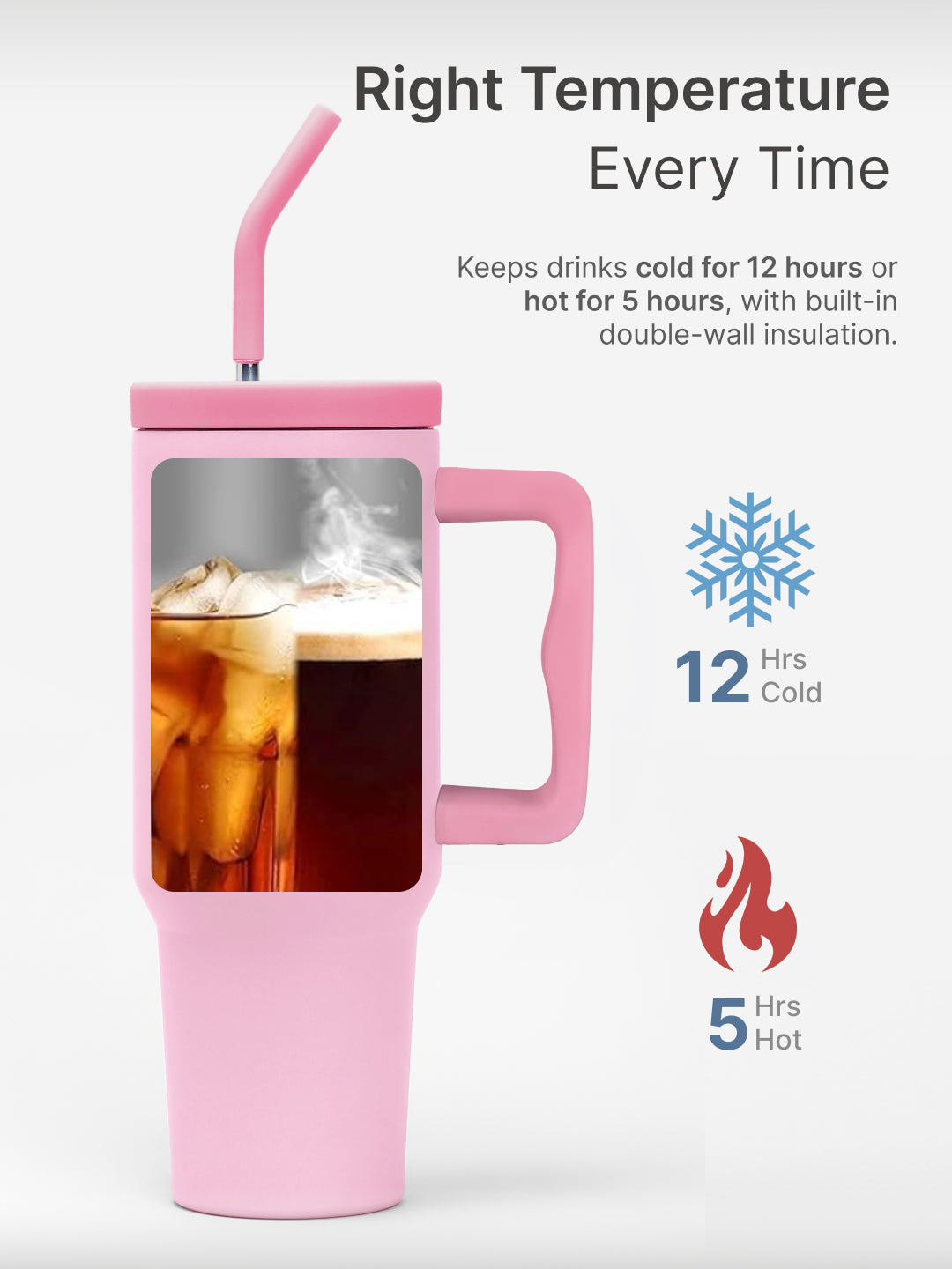 cult Tumbler 1200ML Steel Straw with Straw Cap and Cleaner Unisex Pink