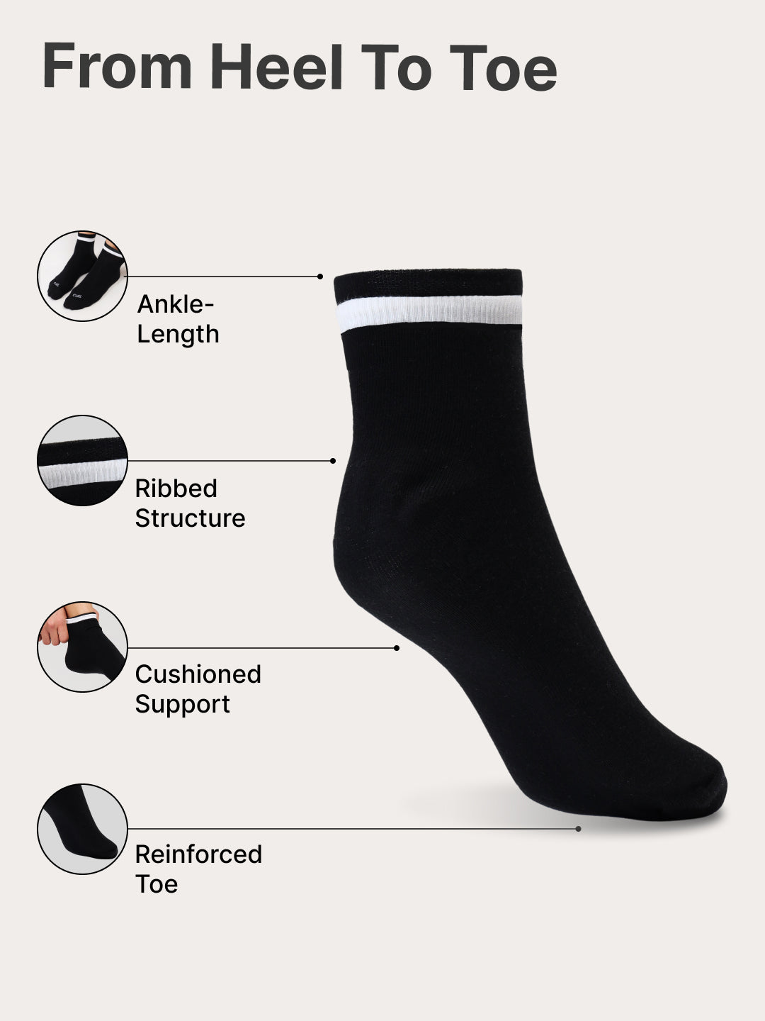 Casual Ankle Length Pack of 3 Black Men's Cotton Socks