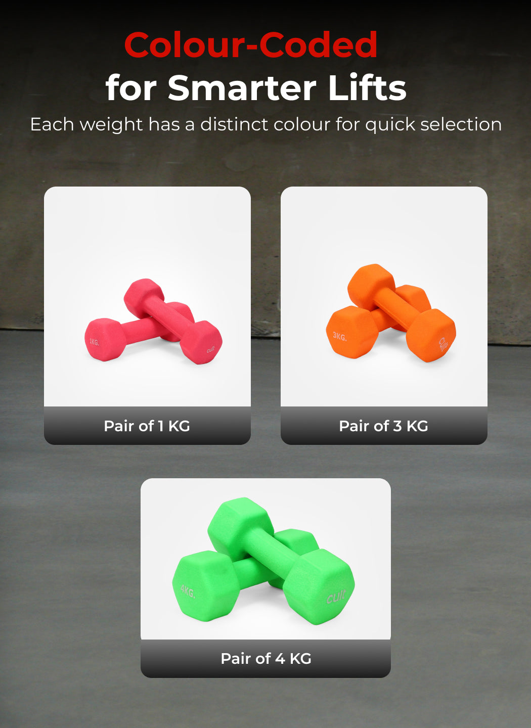 Cult Neoprene Dumbbells Combo for Home Gym Exercise (1kg + 3kg + 4kg Set) 16kg | Dumbbells with Rack