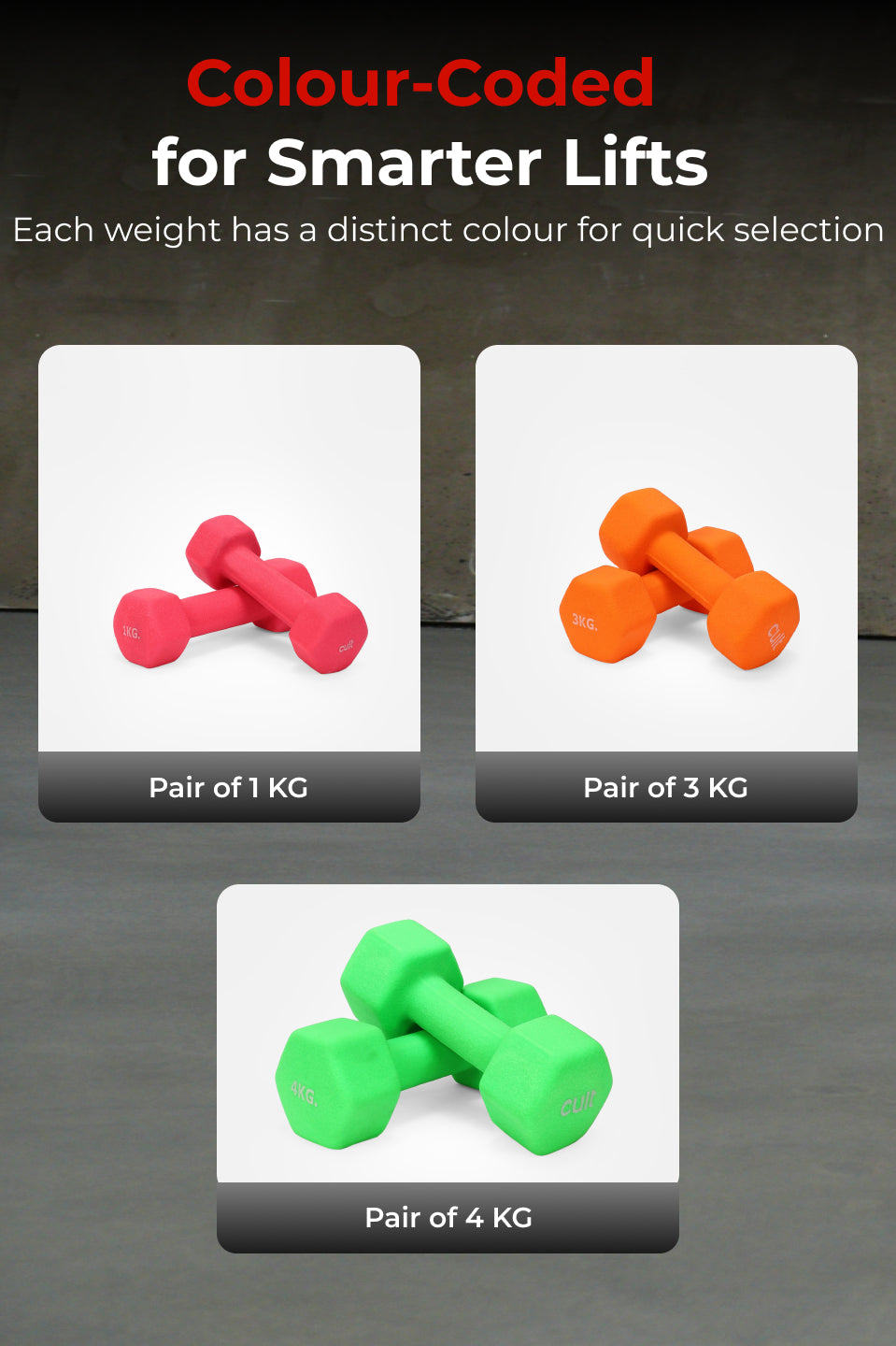 Cult Neoprene Dumbbells Combo for Home Gym Exercise (1kg + 3kg + 4kg Set) 16kg | Dumbbells with Rack