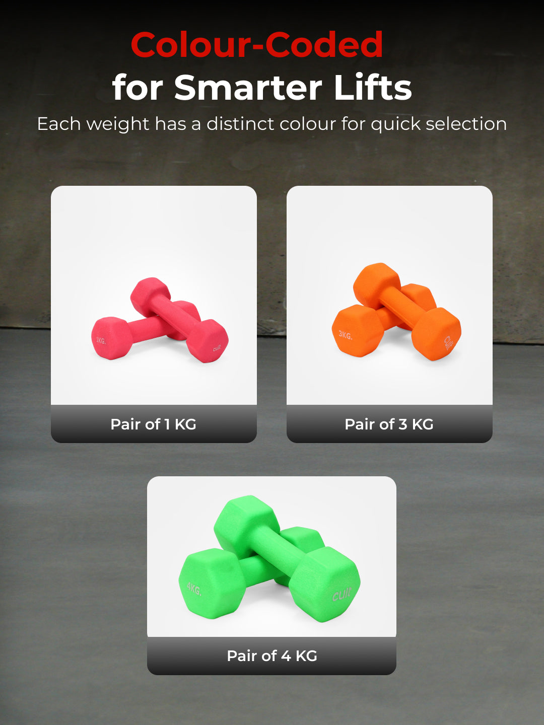 Cult Neoprene Dumbbells Combo for Home Gym Exercise (1kg + 3kg + 4kg Set) 16kg | Dumbbells with Rack