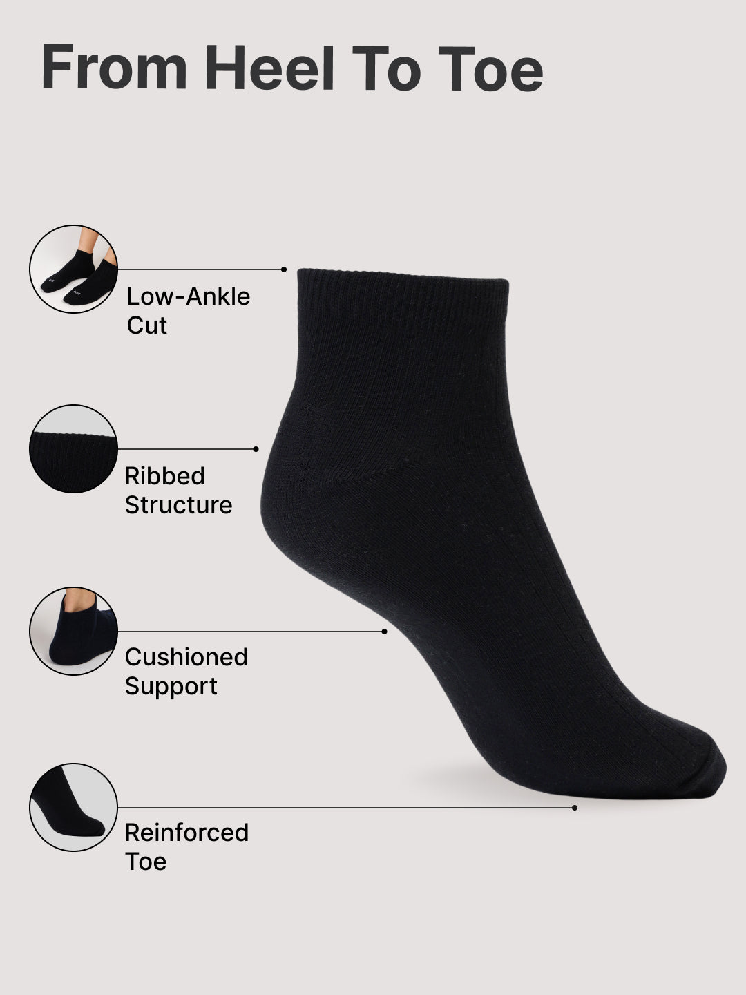 Casual Low Ankle Length Cotton Pack of 3 Socks Black Men