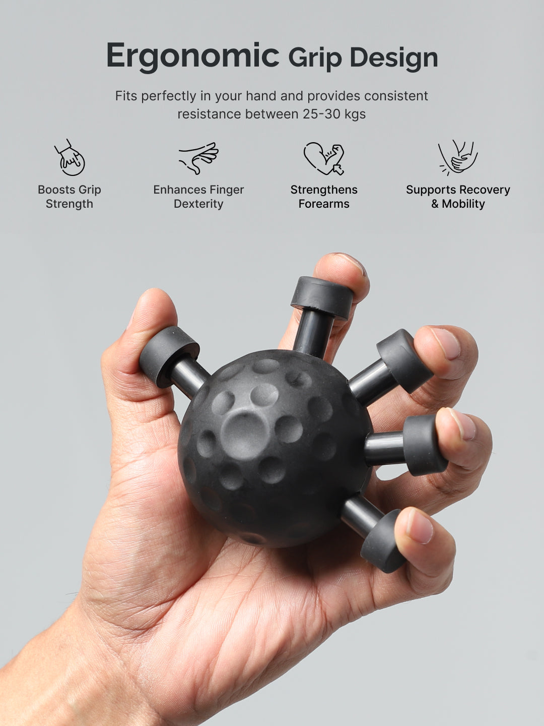 CULT Round Hand Gripper 25–30kg Resistance – Portable ABS Grip Strengthener for Forearm, Wrist & Finger Training Black