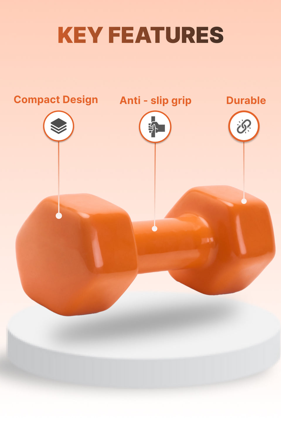 Cult 3KGx2 Vinyl Dumbbells For Home & Gym Exercises (Orange)