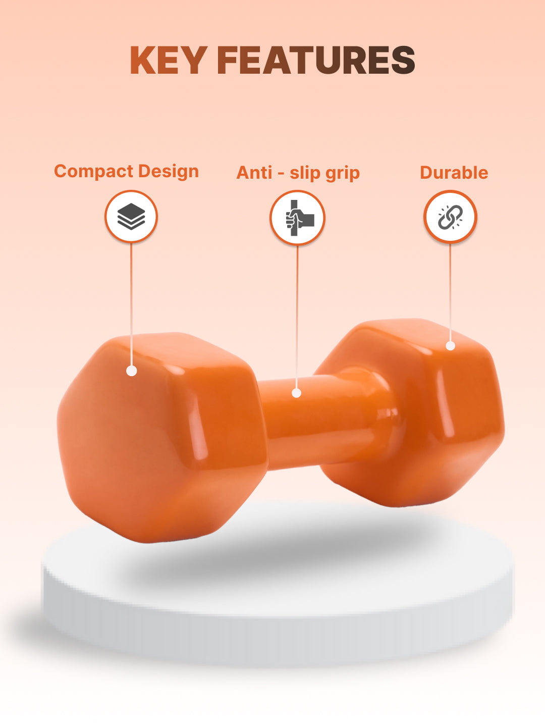 Cult 3KGx2 Vinyl Dumbbells For Home & Gym Exercises (Orange)