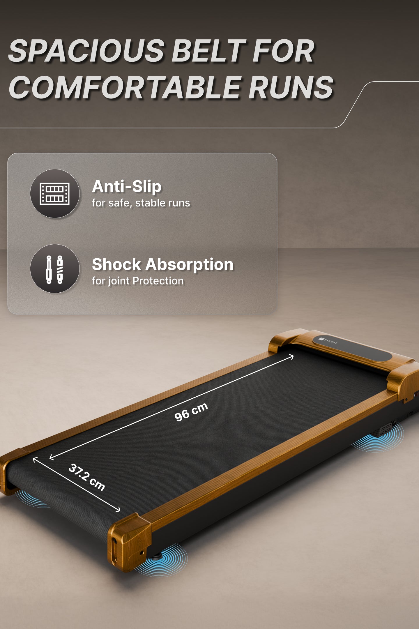 Fitkit by Cult Walking Pad Neo Gold Oak (BLDC 3.5HP Peak Power) Compact & Under Desk DC Motor Treadmill | Max Weight: 120kg | Home use with Remote Control (with 6 Months Extended Warranty)