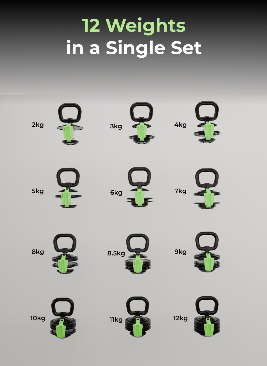 Cult 12Kg Adjustable Kettlebell | 12 Weight Options (2kg-12kg) | One-Hand 1-Second Dial | Compact & Durable Home Gym Kettlebell - Black