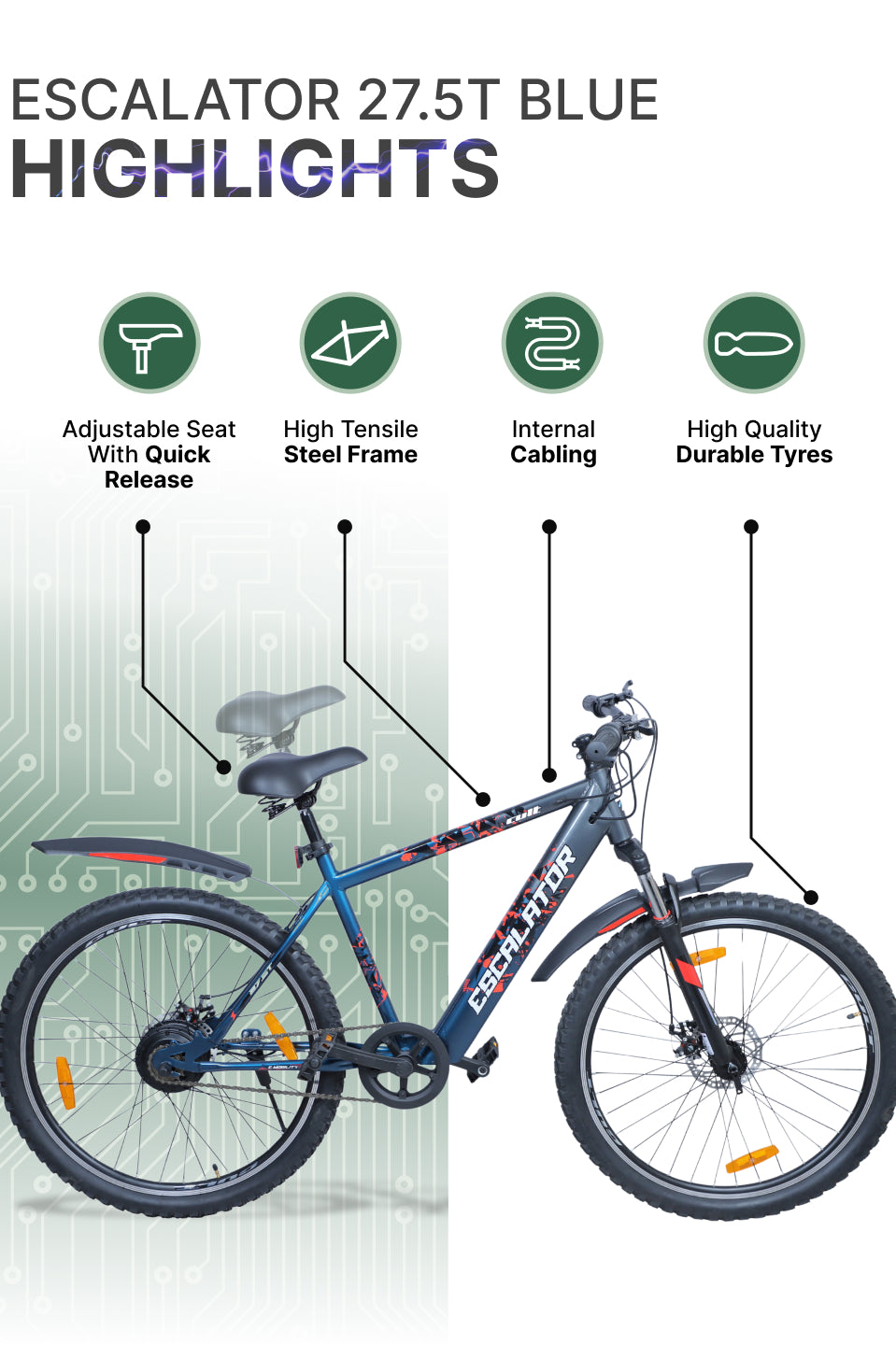 Escalator 27.5T Blue Grey with 250W BLDC Motor| 4 Hours Fast Charge| 7.8 Ah Li-ion Battery| Up to 35 Km| 27.5 Inches Wheels| Single Speed Electric Cycle | Ideal for 15+ Years