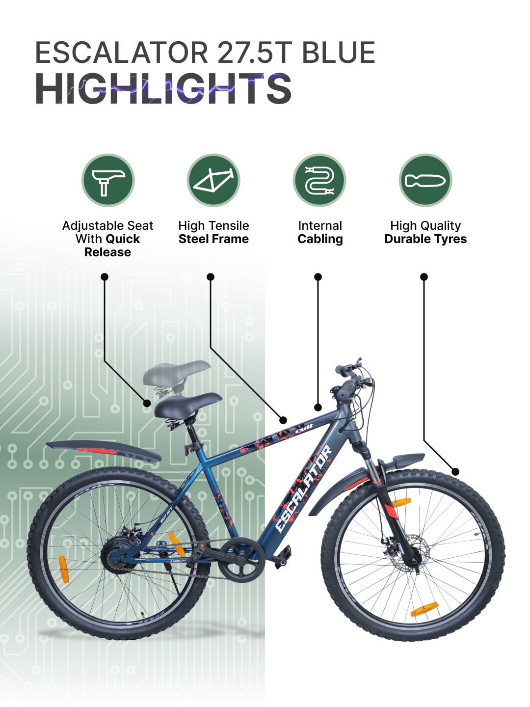 Escalator 27.5T Blue Grey with 250W BLDC Motor| 4 Hours Fast Charge| 7.8 Ah Li-ion Battery| Up to 35 Km| 27.5 Inches Wheels| Single Speed Electric Cycle | Ideal for 15+ Years