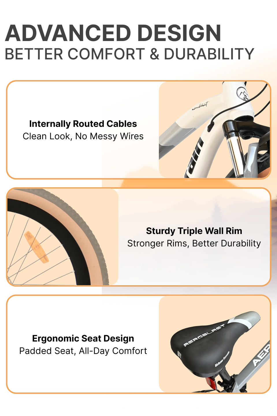 Aeroblast Mountain Bike Alloy Frame 21 Speed Cycle 27.5 inch With Front Suspension, Triple Wall Rim and Dual Disc Brakes, Ideal For 5.2 ft to 6 ft, 15+ Years, Unisex (WhiteGrey)