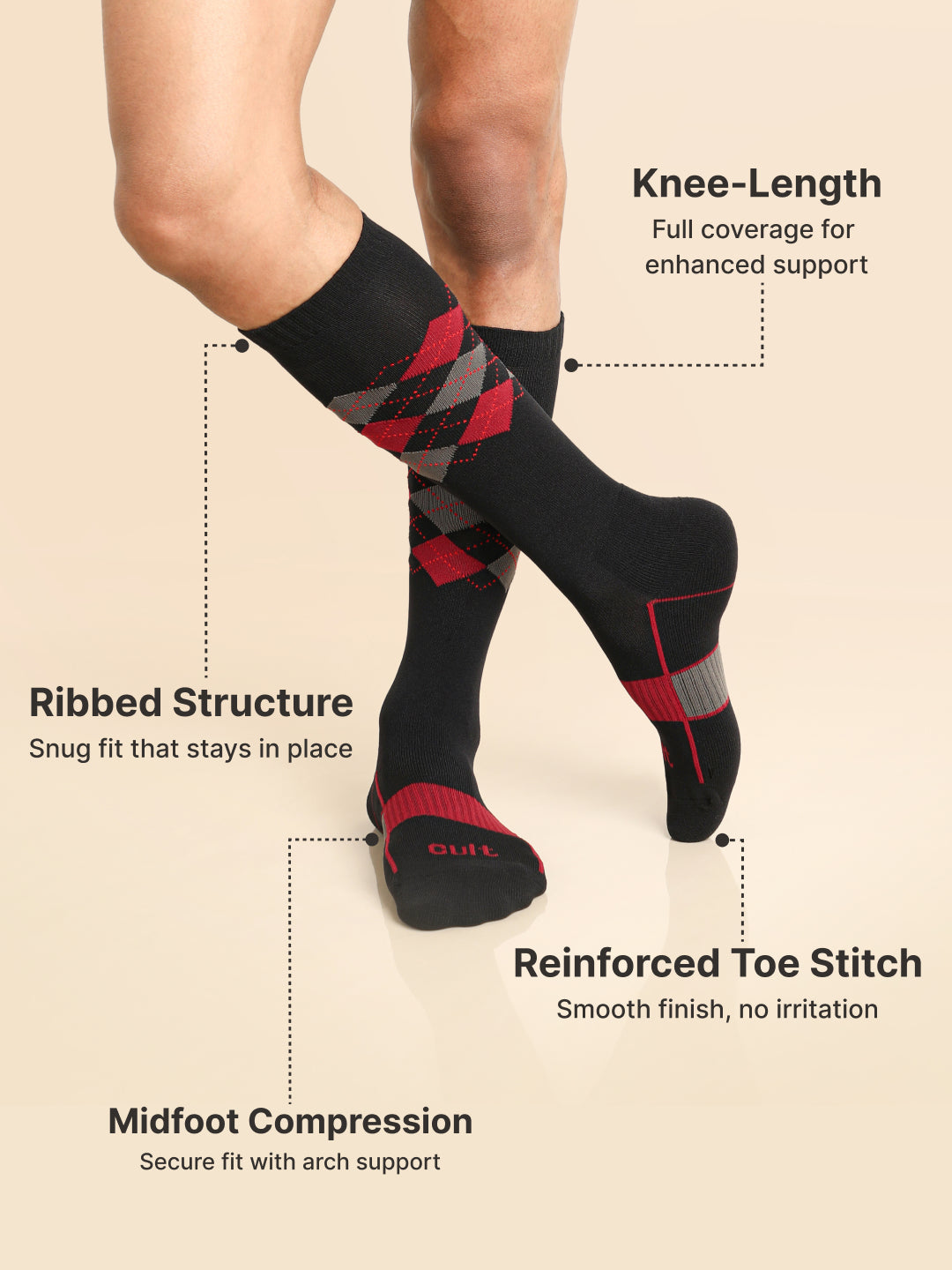 Sports Knee Length Pack of 2 Navy & Black Patterned Terry Men's Socks