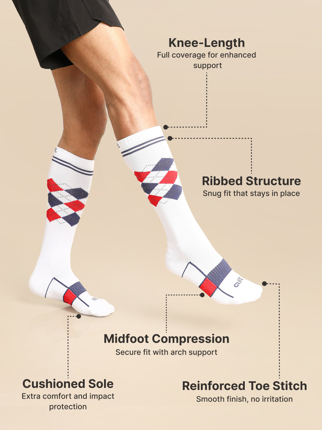 Football/Soccer Pack of 2 White & Blue Patterned Men's Terry Cotton Socks