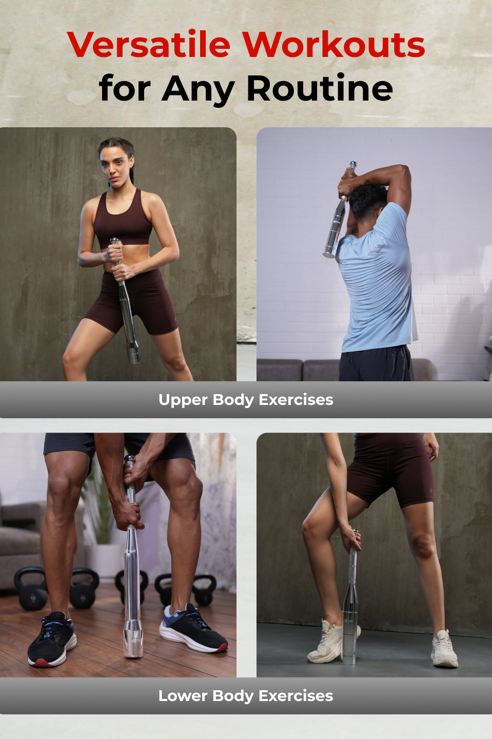 Cult 6-in-1 Adjustable Steel 8KG Mudgar for Full Body Training | Silver Indian Clubs (8 kg)