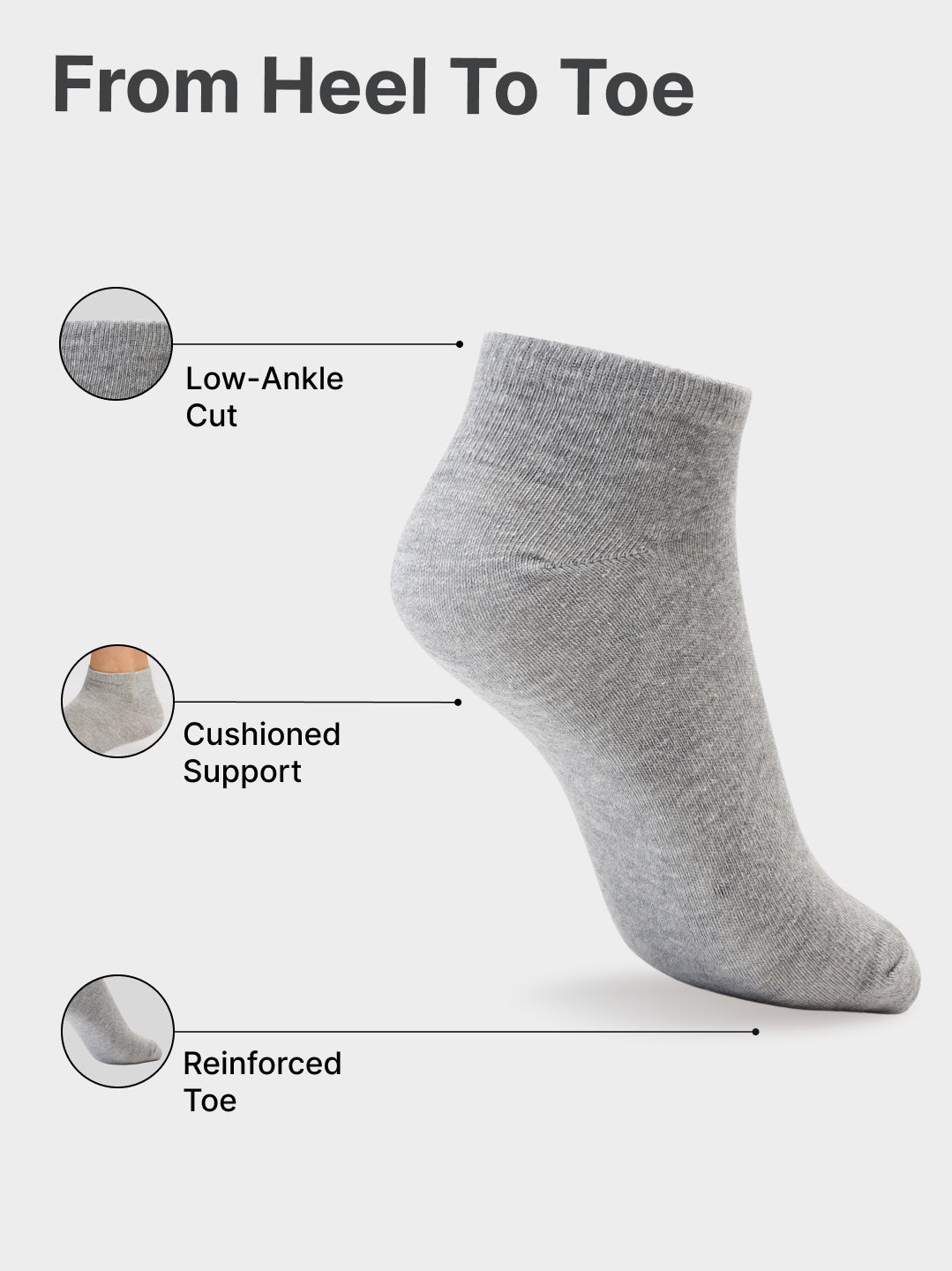 Casual Low Ankle Cotton White,Black & Grey Pack of 3 Women
