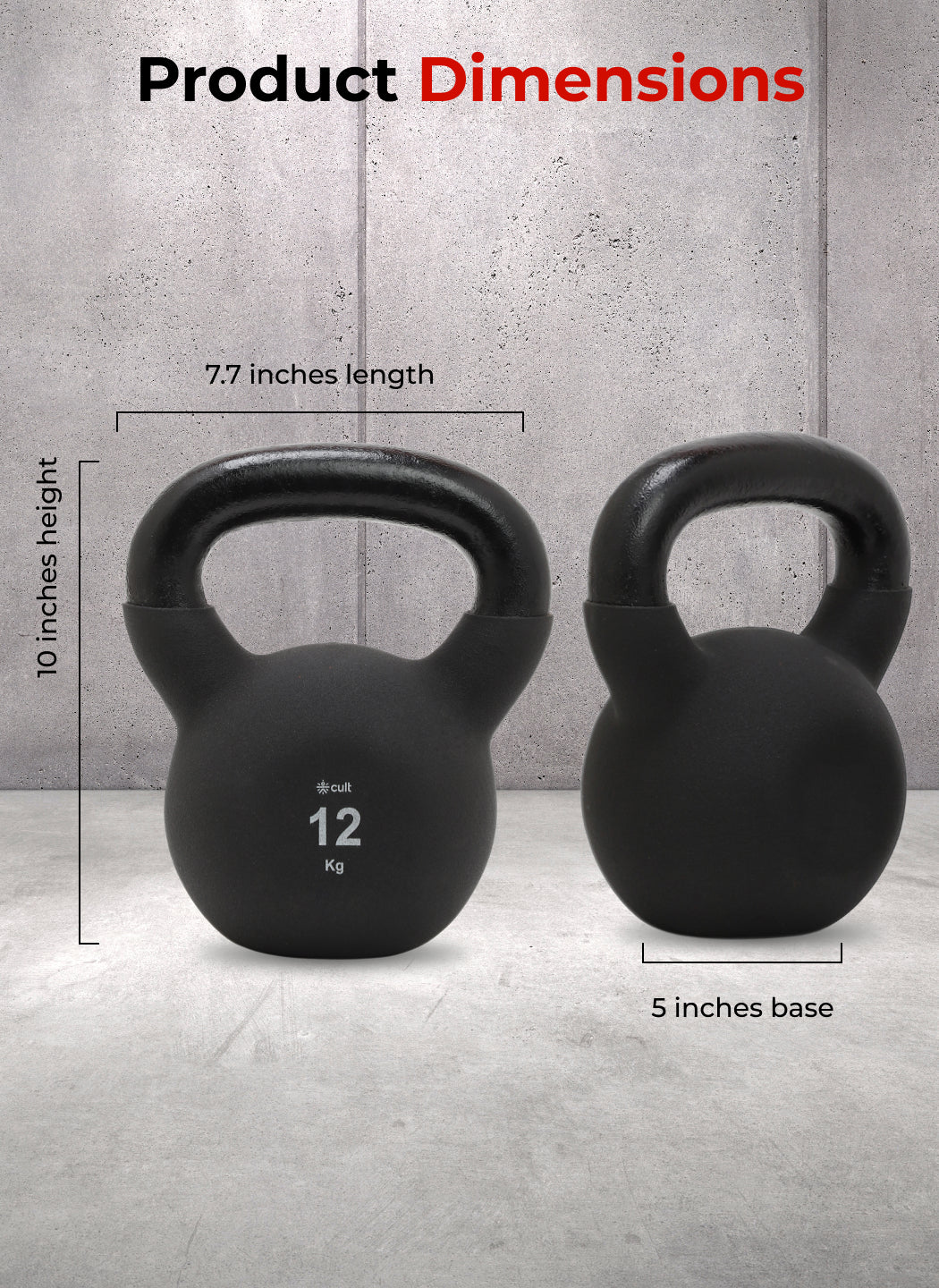 Cult 12kg Neoprene Anti-Slip Grip Kettlebell for Home Workout - Black