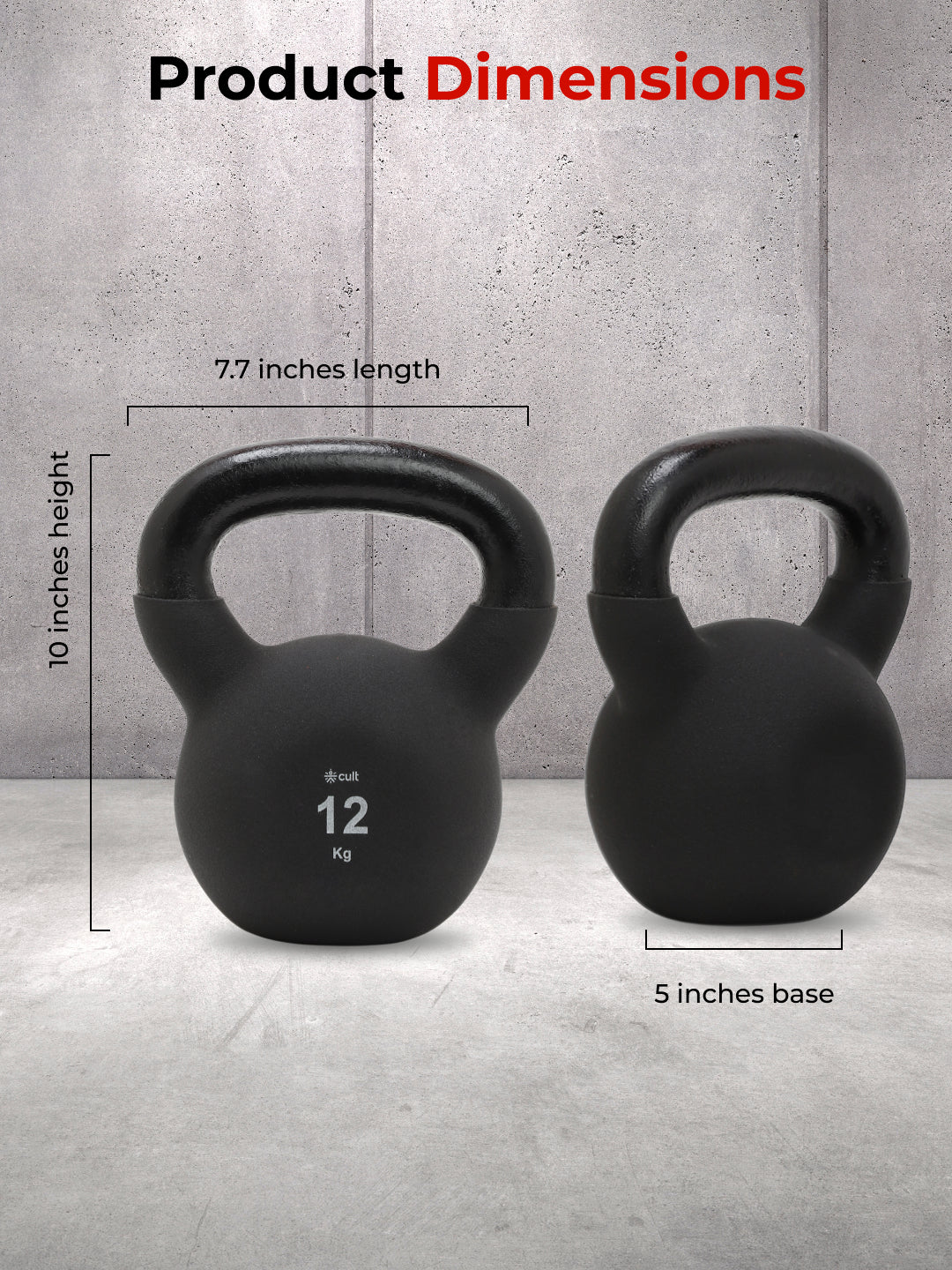 Cult 12kg Neoprene Anti-Slip Grip Kettlebell for Home Workout - Black