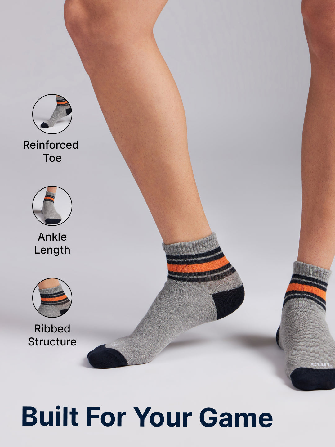 Sports Ankle Length Pack of 3 Grey Men's Cotton Socks