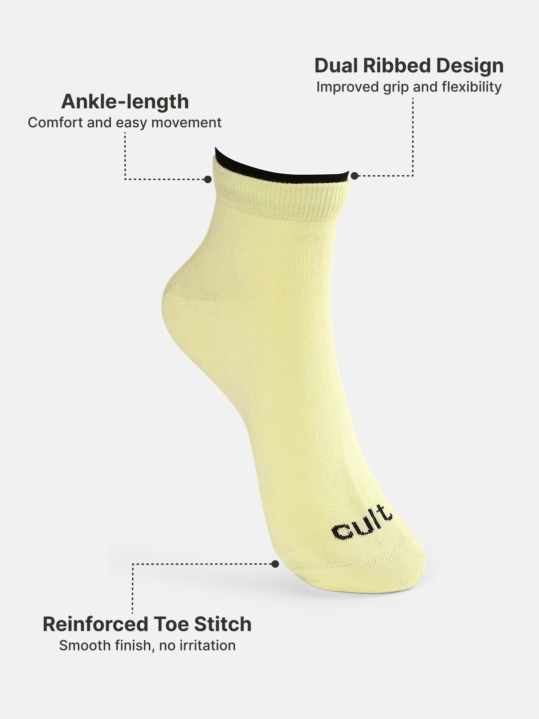 Casual Ankle Length Pack of 3 White,Yellow & Powder Blue Solid Men's Cotton Socks