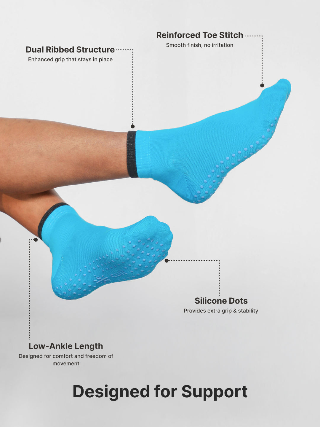 Yoga Anti-skid Ankle Length Pack of 2 Blue & Maroon Unisex Cotton Socks